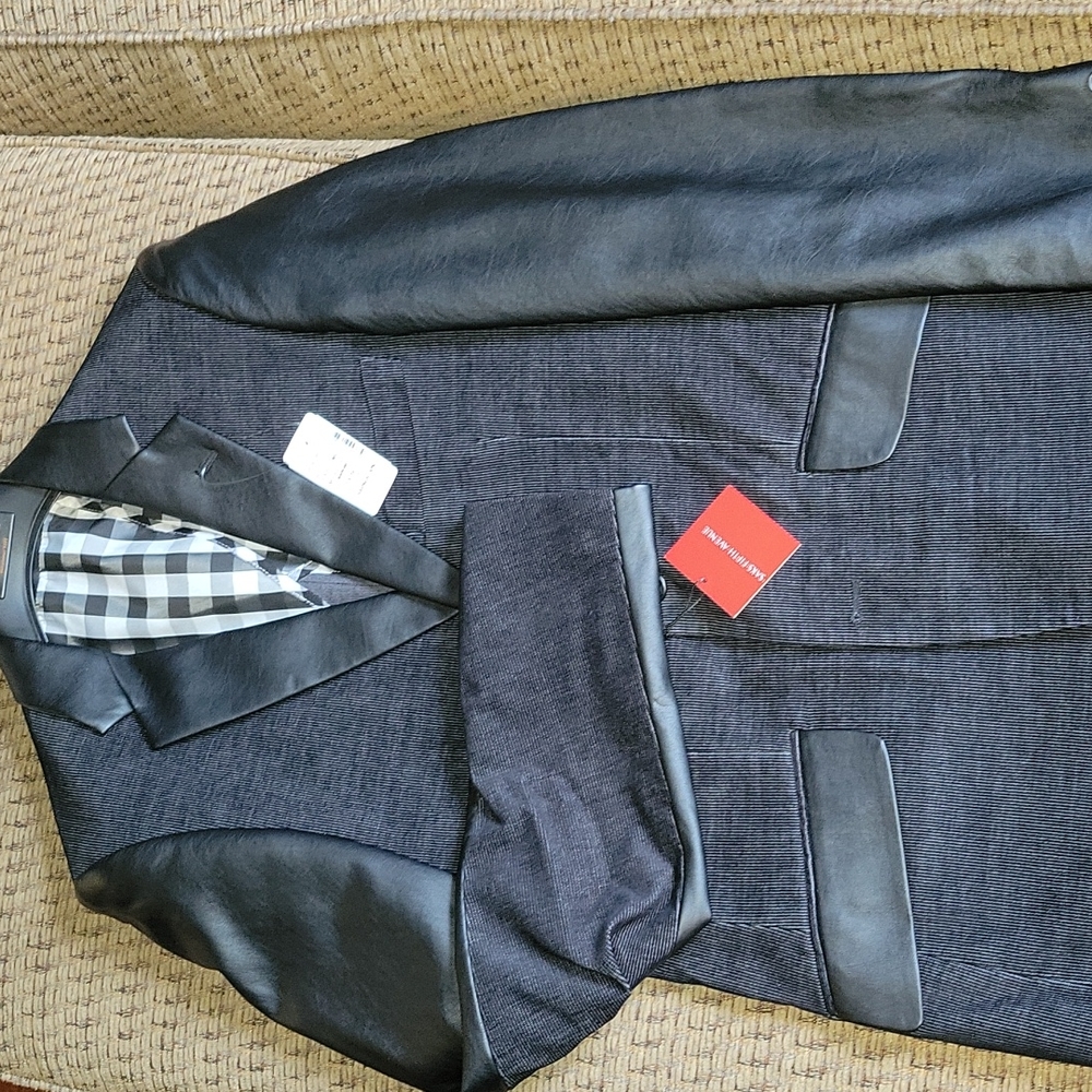 Two-tone black coduroy & leather blazer by Saks fifth avenue, sz S